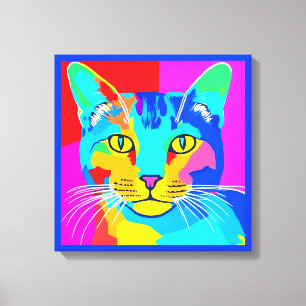Multi Coloured Pop Art Cat Portrait Canvas Print