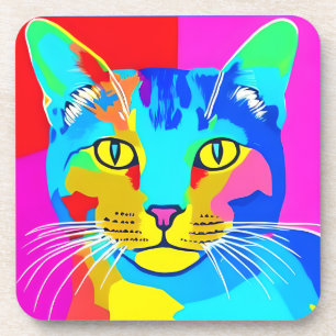 Multi Coloured Pop Art Cat Portrait   Coaster