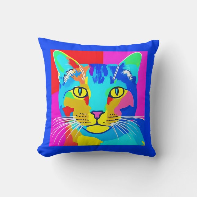 Multi Coloured Pop Art Cat Portrait   Cushion (Front)