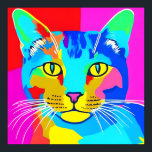 Multi Coloured Pop Art Cat Portrait   Poster<br><div class="desc">Poster in a retro,  pop art style,  cat portrait in vivid,  primary colours of magenta,  cyan,  blue and yellow</div>