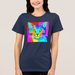 Multi Coloured Pop Art Cat Portrait Tri-Blend Shirt