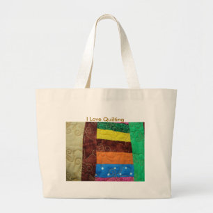 Multi-coloured Quilt Block, I Love Quilting Large Tote Bag