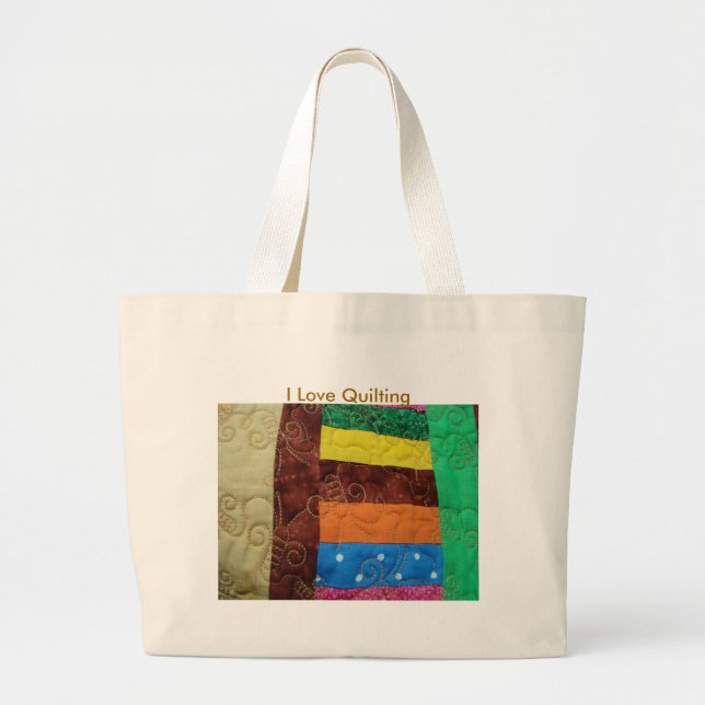 Multi-coloured Quilt Block, I Love Quilting Large Tote Bag (Front)