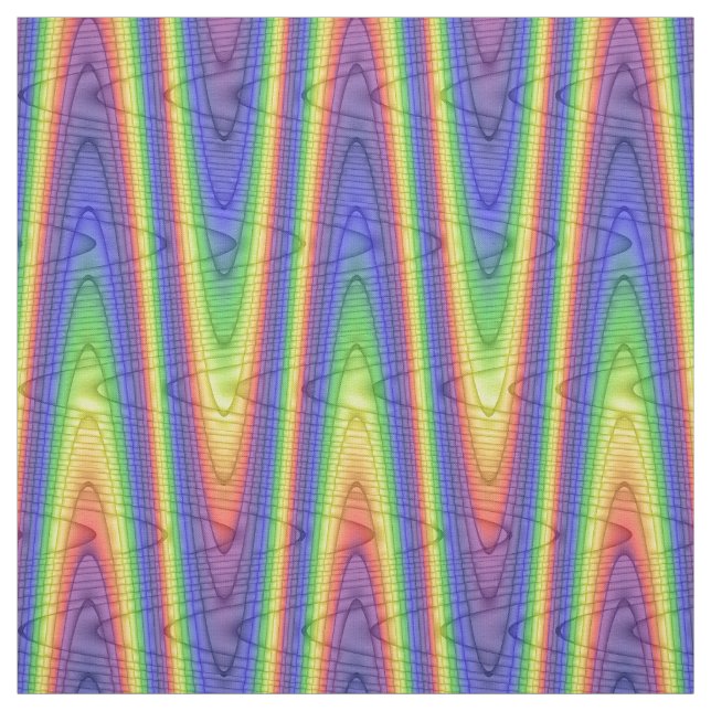 Multi-coloured Rainbow Blue Red Green Yellow Wave Fabric (Swatch)