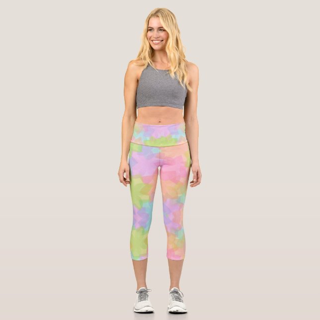 Multi coloured rainbow design capri leggings (Front)