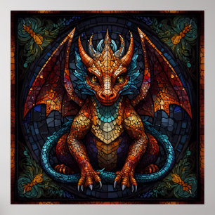 Multi Coloured rainbow Dragon Poster