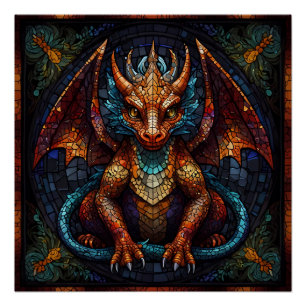 Multi Coloured rainbow Dragon  Poster