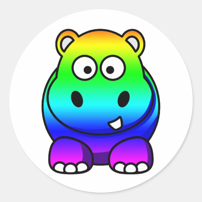 Multi Coloured , Rainbow Hippo Classic Round Sticker (Front)