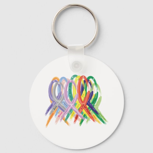 Multi-Coloured Ribbons for Awareness Key Ring (Front)