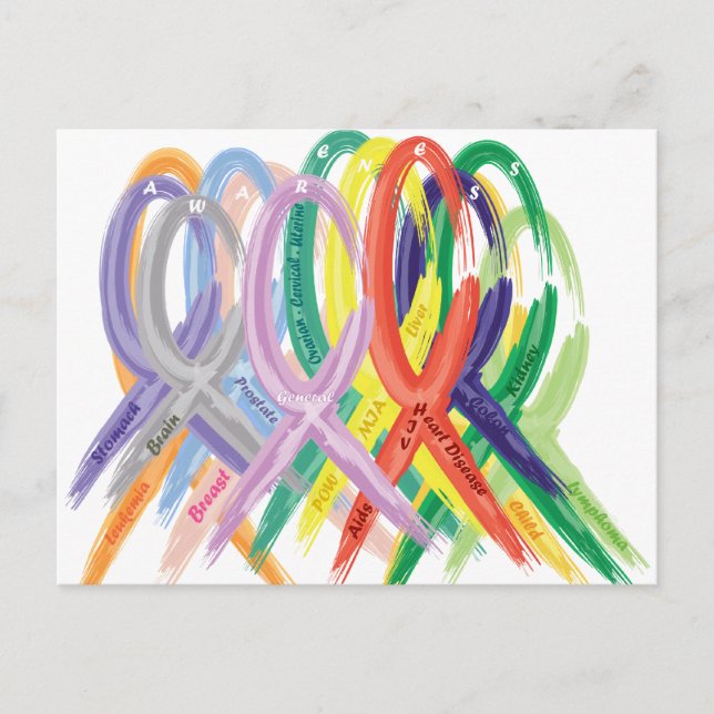 Multi-Coloured Ribbons for Awareness Postcard (Front)