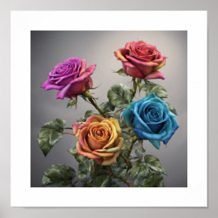 Multi-coloured Rose Bouquet Poster