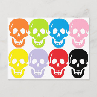 multi coloured skulls postcard