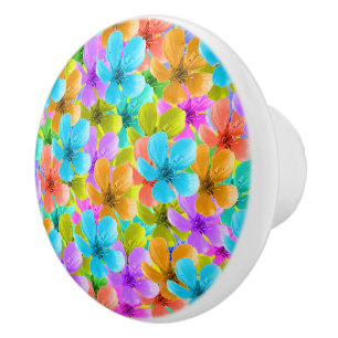 Multi Coloured Spring Blossoms, Ceramic Knob