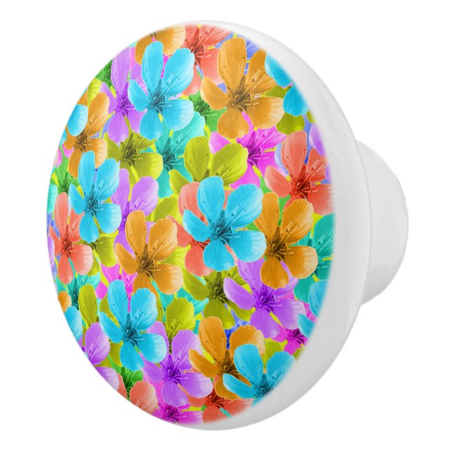 Multi Coloured Spring Blossoms,  Ceramic Knob (Right)