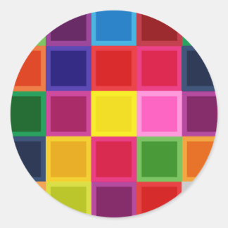 Multi Coloured Squares and Stripes Girly Classic Round Sticker