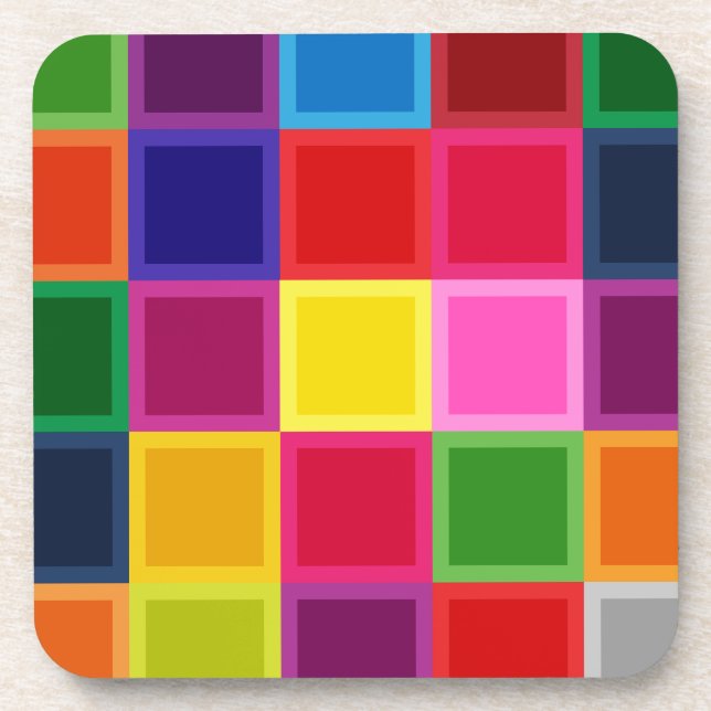 Multi Coloured Squares and Stripes Girly Coaster (Front)