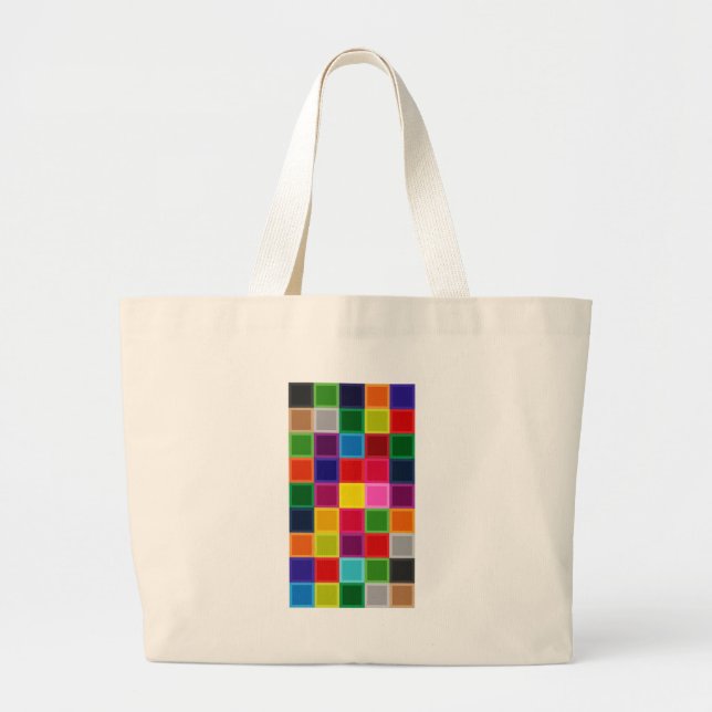 Multi Coloured Squares and Stripes Girly Large Tote Bag (Front)