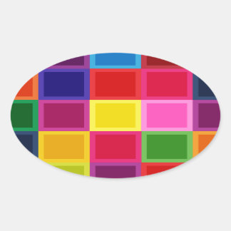Multi Coloured Squares and Stripes Girly Oval Sticker