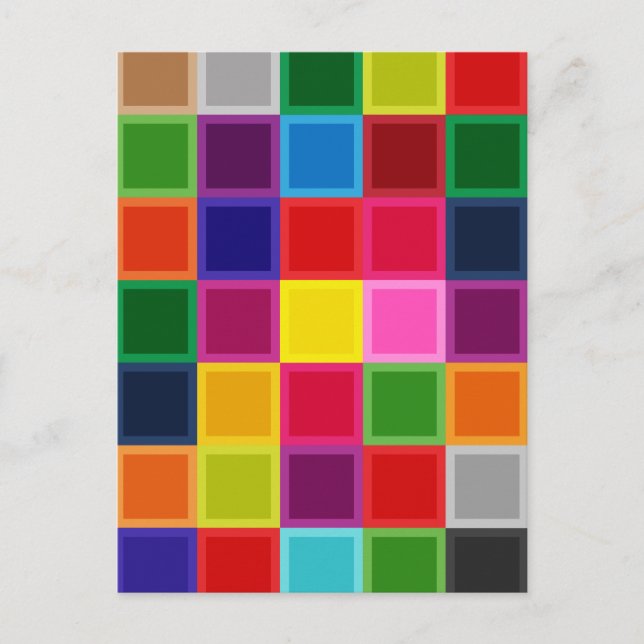 Multi Coloured Squares and Stripes Girly Postcard (Front)