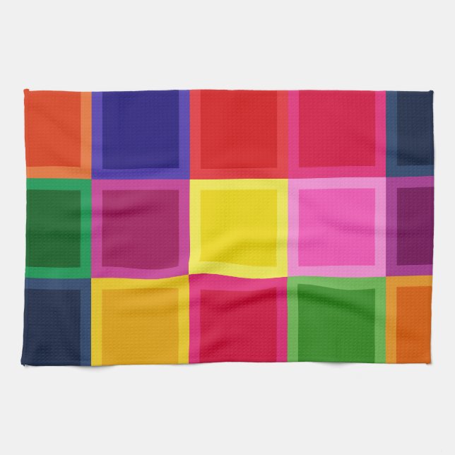 Multi Coloured Squares and Stripes Girly Tea Towel (Horizontal)