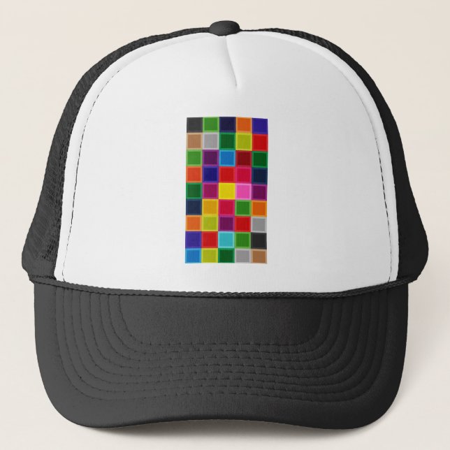 Multi Coloured Squares and Stripes Girly Trucker Hat (Front)