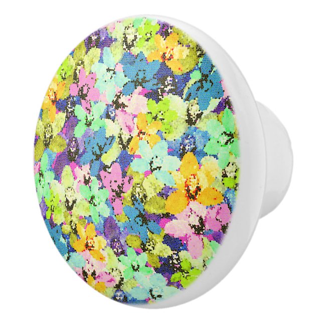 Multi Coloured Stained Glass Orchids, Ceramic Knob (Right)
