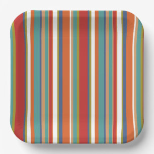 Multi Coloured Stripe Pattern Paper Plate