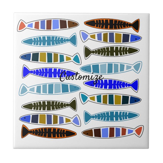 Multi-coloured striped fish Thunder_Cove Ceramic Tile (Front)