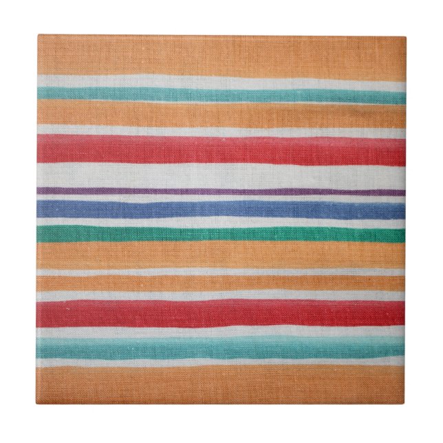Multi-coloured Stripes Ceramic Tile (Front)