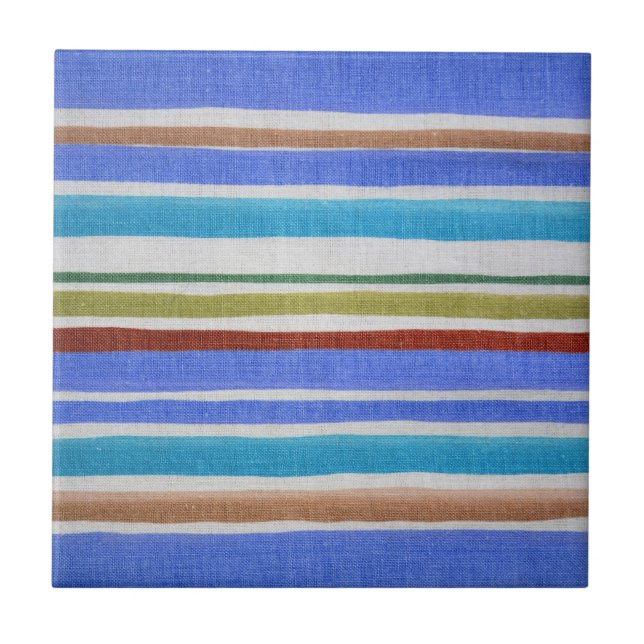 Multi-coloured Stripes Ceramic Tile (Front)