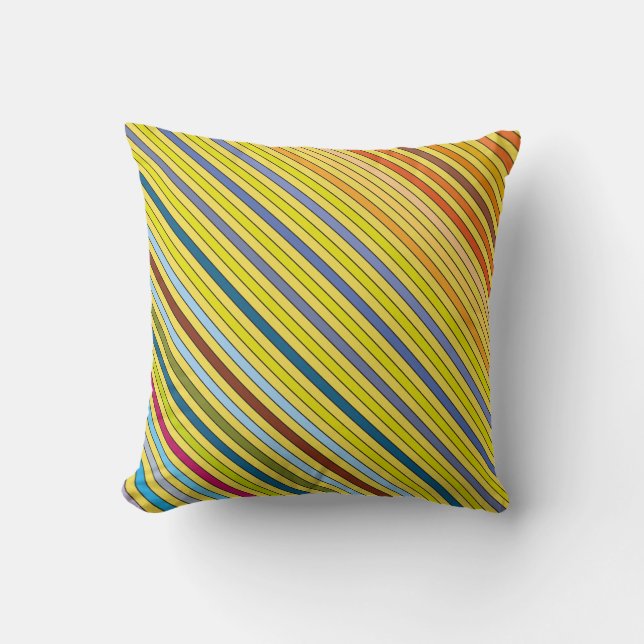 Multi-Coloured Stripes & Yellow w/Thin Black Lines Cushion (Front)