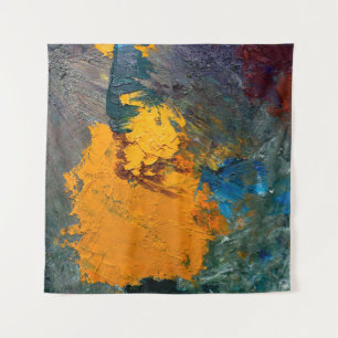 multi-coloured strokes of oil paint on the artist' tapestry