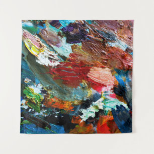 multi-coloured strokes of oil paint on the artist' tapestry