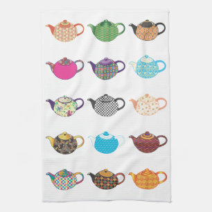 Multi-coloured Tea Kettles Tea Towel