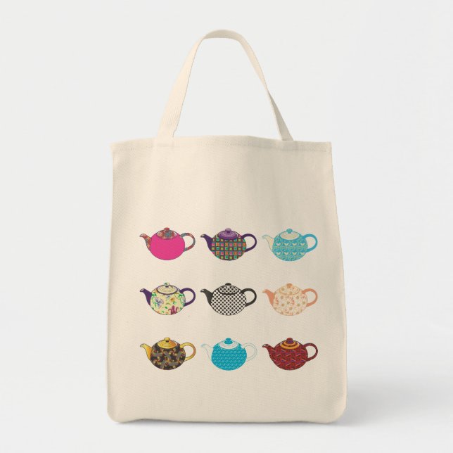 Multi-coloured Tea Kettles Tote Bag (Front)