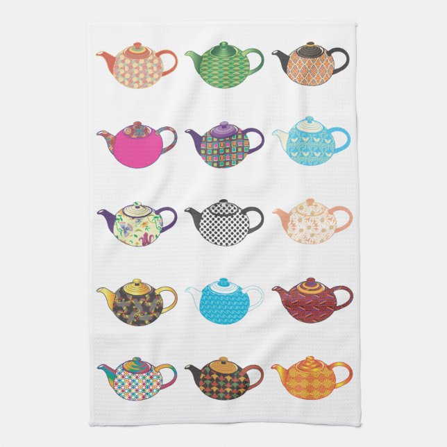 Multi-coloured Tea Kettles Towel (Vertical)