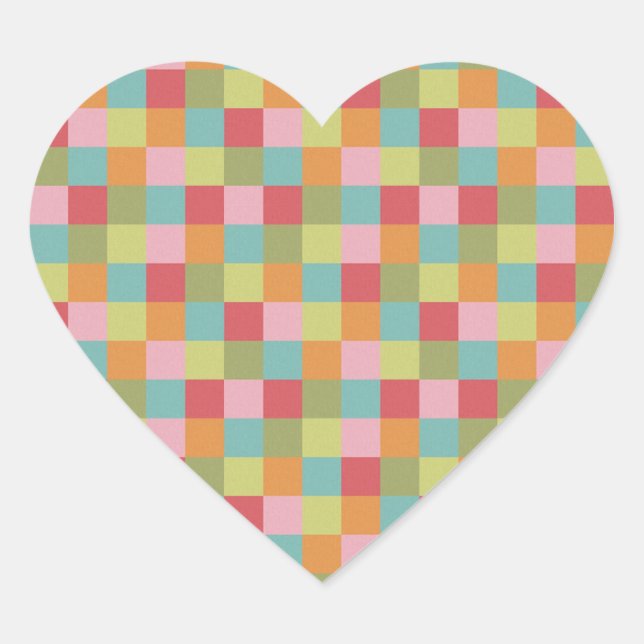 Multi Coloured Tiles Quilt Squares Colourful Plaid Heart Sticker (Front)