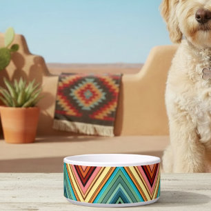 Multi-Coloured Triangle & Stripe Ceramic Pet Bowl