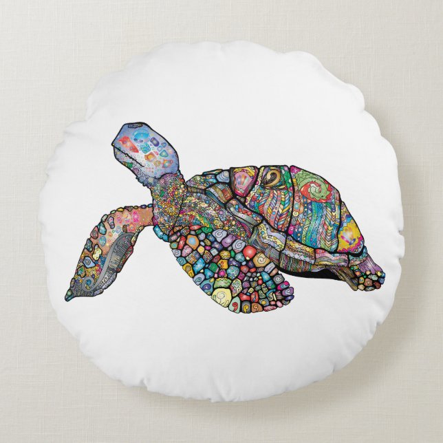 Multi-coloured Turtle Cushion/Pillow Round Cushion (Front)