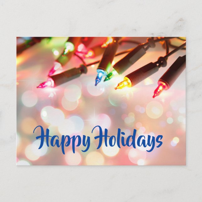 Multi-coloured Twinkle Lights Christmas bokeh Holiday Postcard (Front)