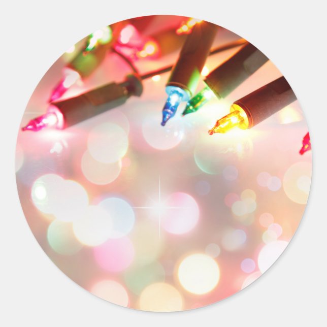 Multi coloured twinkle lights classic round sticker (Front)