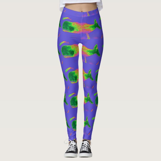 multi-coloured whales blue leggings (Front)