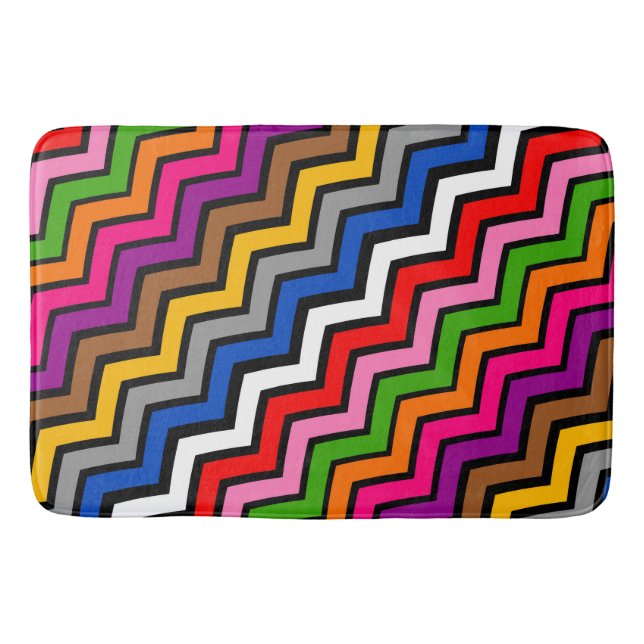Multi Coloured Zigzag Chevron Black Design  Bath Mat (Front)