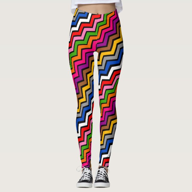 Multi Coloured Zigzag Chevron Black Design  Leggings (Front)