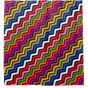 Multi Coloured Zigzag Chevron Black Design Shower Curtain