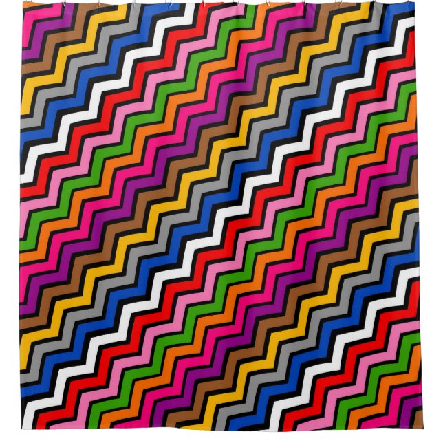 Multi Coloured Zigzag Chevron Black Design  Shower Curtain (Front)
