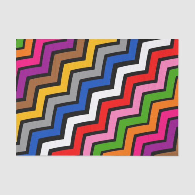 Multi Coloured Zigzag Chevron Black Design  Tissue Paper (Front)