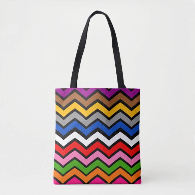 Multi Coloured Zigzag Chevron Black Design  Tote Bag (Front)