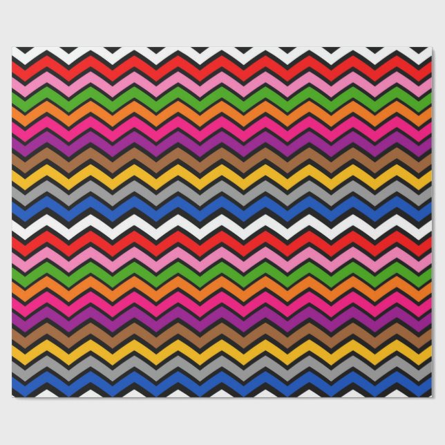 Multi Coloured Zigzag Chevron Black Design  Wrapping Paper (Flat)