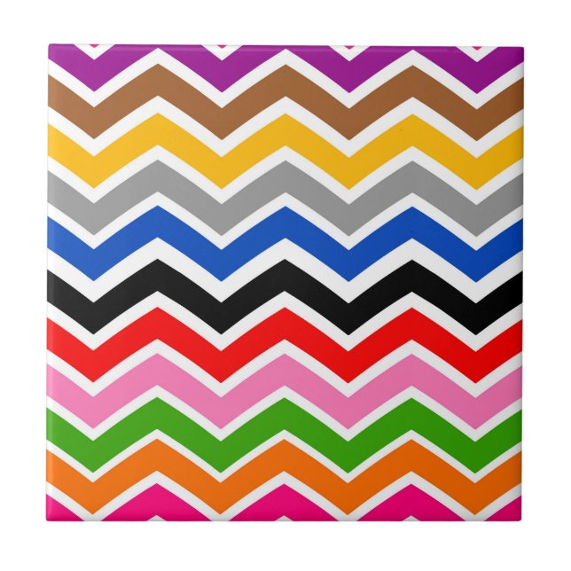 Multi Coloured Zigzag Chevron Pattern Design  Ceramic Tile (Front)